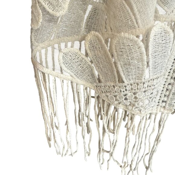 Chico's Lace Embroidered Fringe Sheer Mesh Duster Kimono Women's Large Cream - Picture 5 of 7